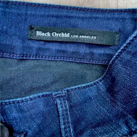 BLACK ORCHID Stretch Dark Wash Denim Velvet Patchwork Leg Detail Skinny Jeans 26 - Picture 8 of 14